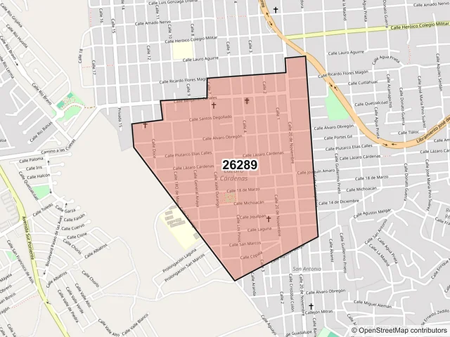 Mapa del código postal 26289, Acuña, Coahuila de Zaragoza