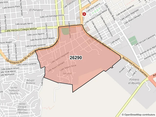 Mapa del código postal 26290, Acuña, Coahuila de Zaragoza