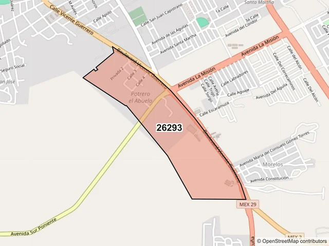 Mapa del código postal 26293, Acuña, Coahuila de Zaragoza