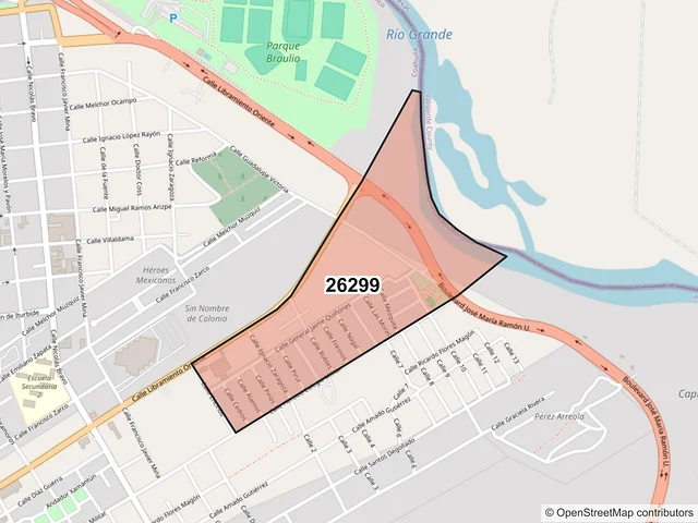 Mapa del código postal 26299, Acuña, Coahuila de Zaragoza