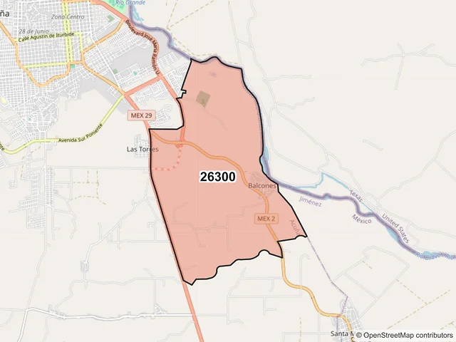 Mapa del código postal 26300, Acuña, Coahuila de Zaragoza