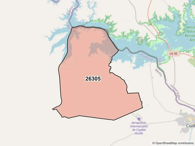 Mapa del código postal 26305, Acuña, Coahuila de Zaragoza