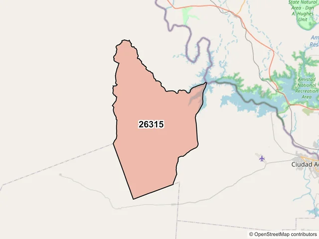 Mapa del código postal 26315, Acuña, Coahuila de Zaragoza