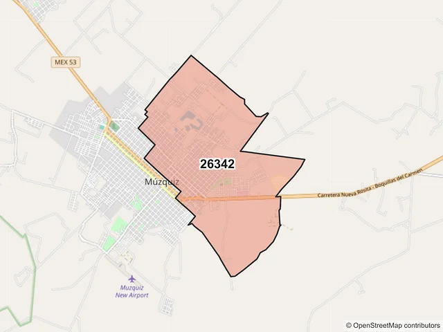 Mapa del código postal 26342, Múzquiz, Coahuila de Zaragoza