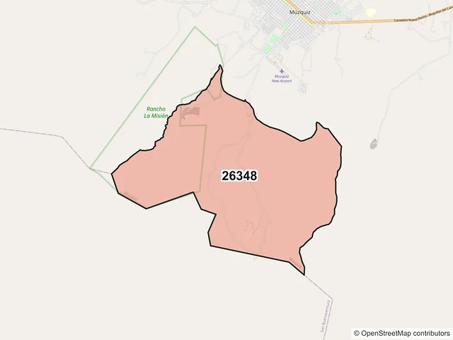 Mapa del código postal 26348, Múzquiz, Coahuila de Zaragoza