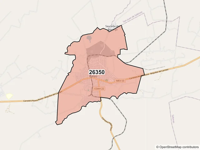 Mapa del código postal 26350, Múzquiz, Coahuila de Zaragoza