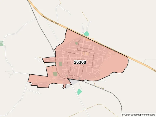 Mapa del código postal 26360, Múzquiz, Coahuila de Zaragoza
