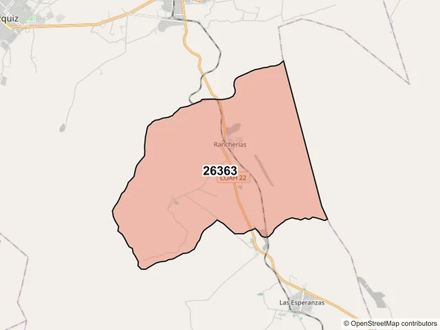 Mapa del código postal 26363, Múzquiz, Coahuila de Zaragoza