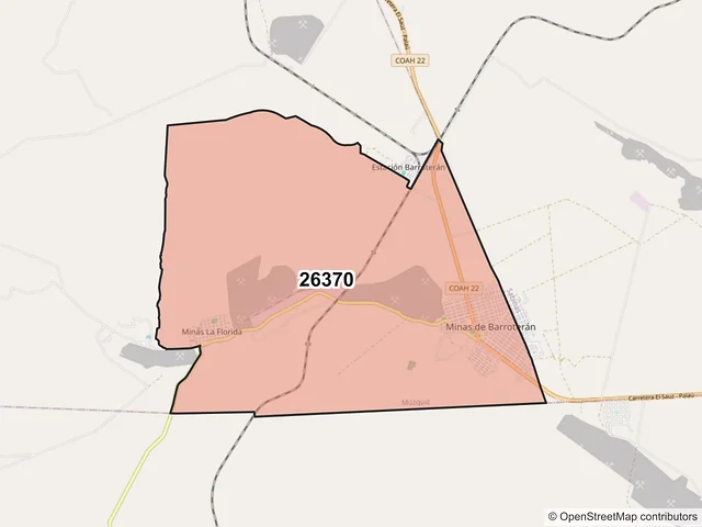 Mapa del código postal 26370, Múzquiz, Coahuila de Zaragoza