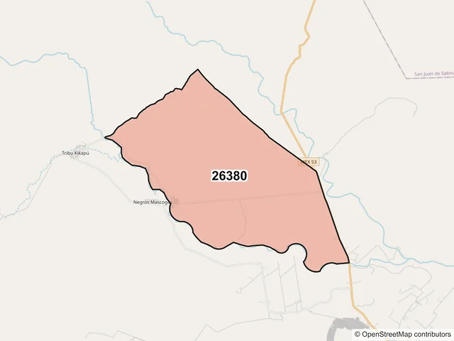 Mapa del código postal 26380, Múzquiz, Coahuila de Zaragoza
