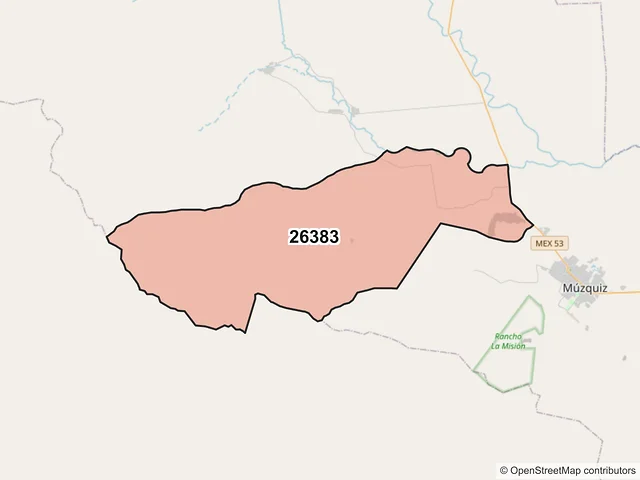 Mapa del código postal 26383, Múzquiz, Coahuila de Zaragoza