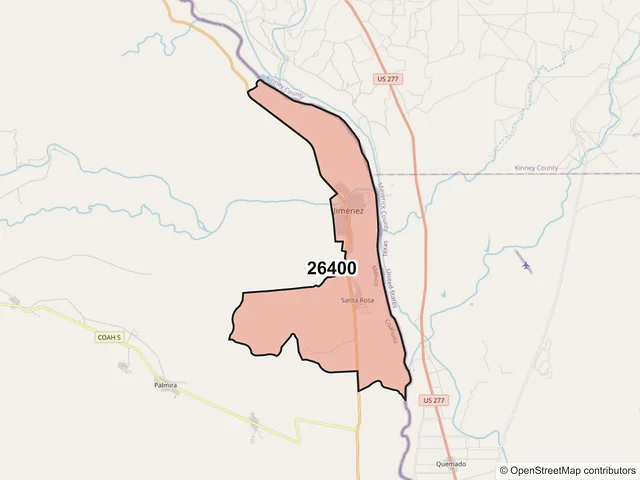 Mapa del código postal 26400, Jiménez, Coahuila de Zaragoza