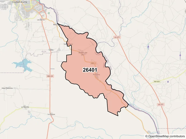 Mapa del código postal 26401, Jiménez, Coahuila de Zaragoza