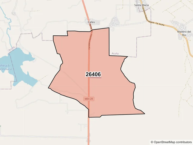 Mapa del código postal 26406, Jiménez, Coahuila de Zaragoza