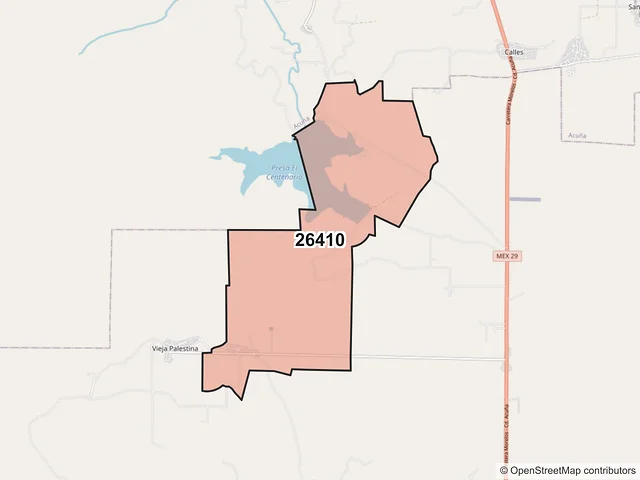 Mapa del código postal 26410, Jiménez, Coahuila de Zaragoza