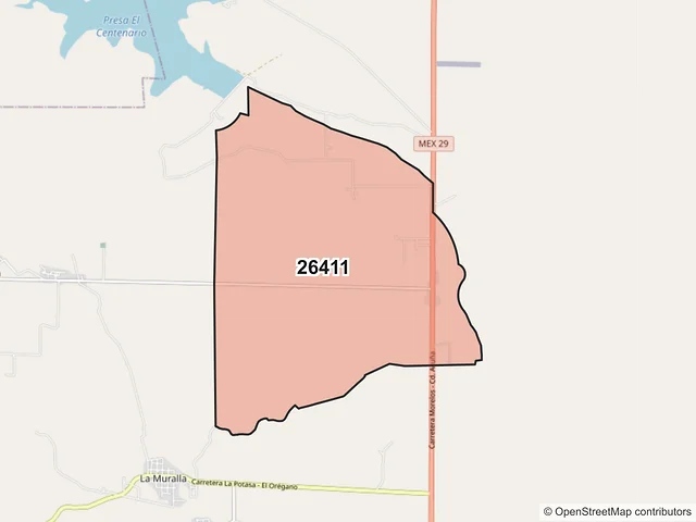Mapa del código postal 26411, Jiménez, Coahuila de Zaragoza