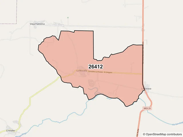 Mapa del código postal 26412, Jiménez, Coahuila de Zaragoza