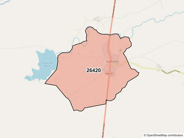 Mapa del código postal 26420, Jiménez, Coahuila de Zaragoza