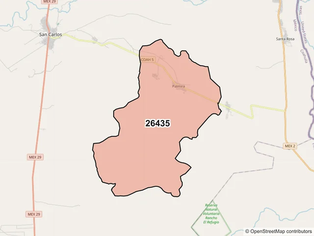 Mapa del código postal 26435, Jiménez, Coahuila de Zaragoza