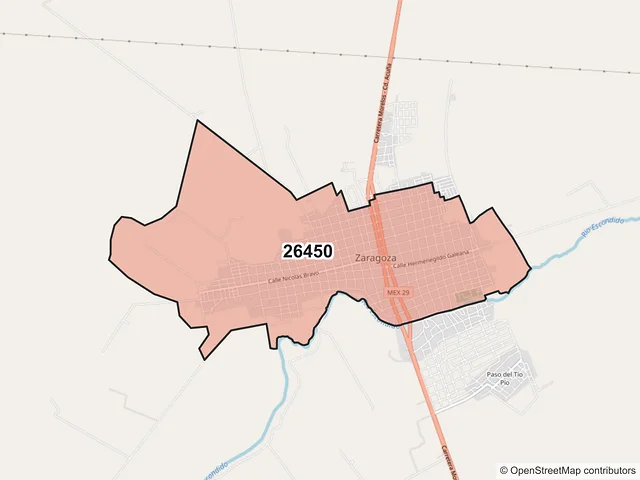 Mapa del código postal 26450, Zaragoza, Coahuila de Zaragoza