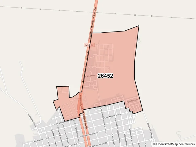 Mapa del código postal 26452, Zaragoza, Coahuila de Zaragoza