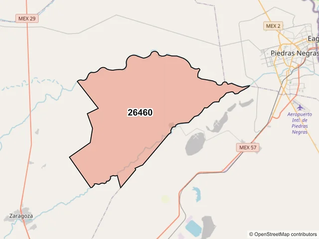 Mapa del código postal 26460, Zaragoza, Coahuila de Zaragoza