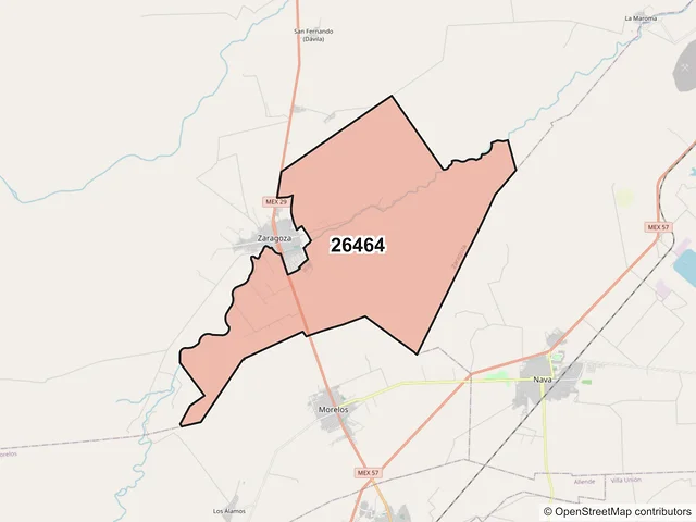 Mapa del código postal 26464, Zaragoza, Coahuila de Zaragoza