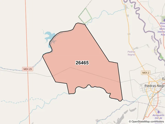 Mapa del código postal 26465, Zaragoza, Coahuila de Zaragoza