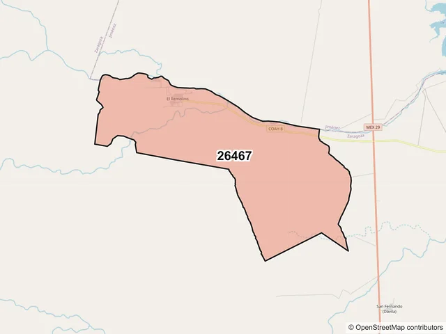Mapa del código postal 26467, Zaragoza, Coahuila de Zaragoza