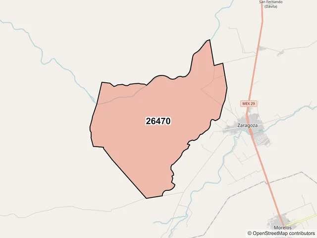 Mapa del código postal 26470, Zaragoza, Coahuila de Zaragoza