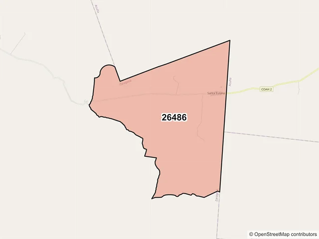 Mapa del código postal 26486, Zaragoza, Coahuila de Zaragoza