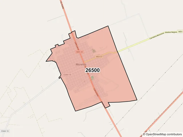 Mapa del código postal 26500, Morelos, Coahuila de Zaragoza