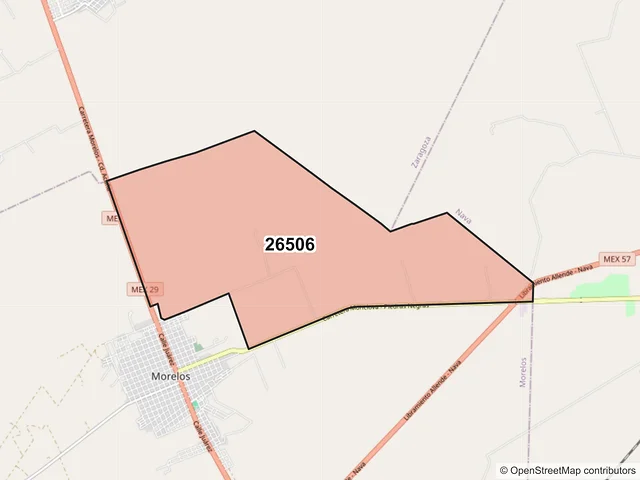 Mapa del código postal 26506, Morelos, Coahuila de Zaragoza