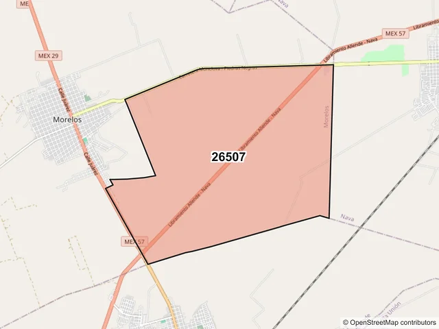 Mapa del código postal 26507, Morelos, Coahuila de Zaragoza