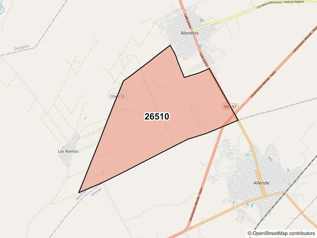 Mapa del código postal 26510, Morelos, Coahuila de Zaragoza