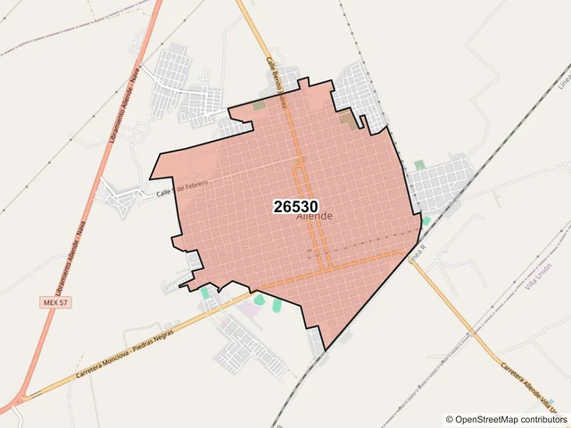 Mapa del código postal 26530, Allende, Coahuila de Zaragoza