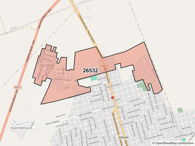 Mapa del código postal 26532, Allende, Coahuila de Zaragoza