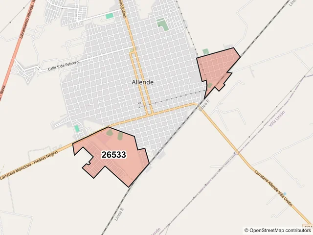 Mapa del código postal 26533, Allende, Coahuila de Zaragoza