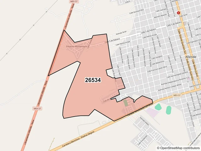 Mapa del código postal 26534, Allende, Coahuila de Zaragoza