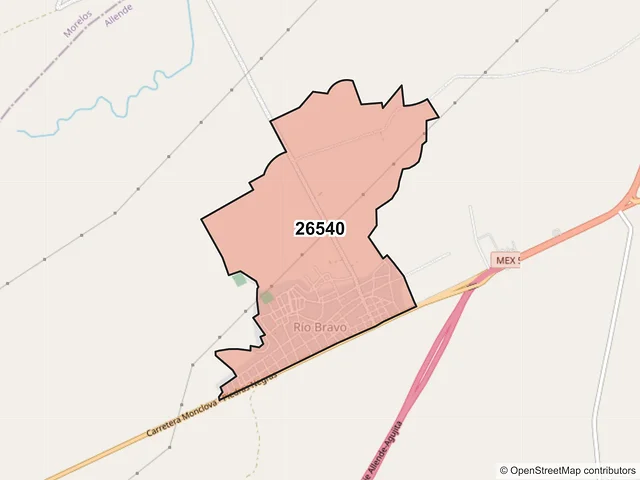 Mapa del código postal 26540, Allende, Coahuila de Zaragoza