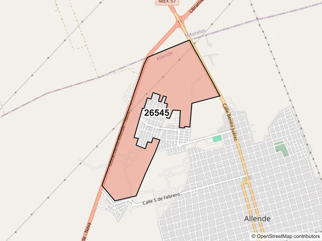Mapa del código postal 26545, Allende, Coahuila de Zaragoza