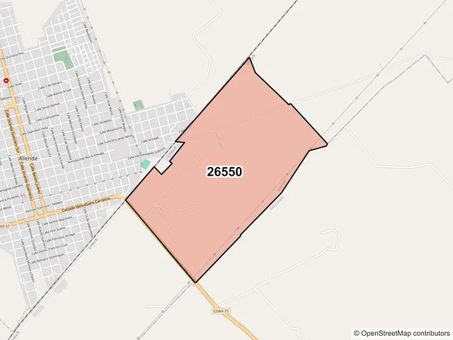 Mapa del código postal 26550, Allende, Coahuila de Zaragoza