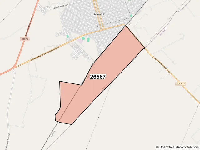 Mapa del código postal 26567, Allende, Coahuila de Zaragoza