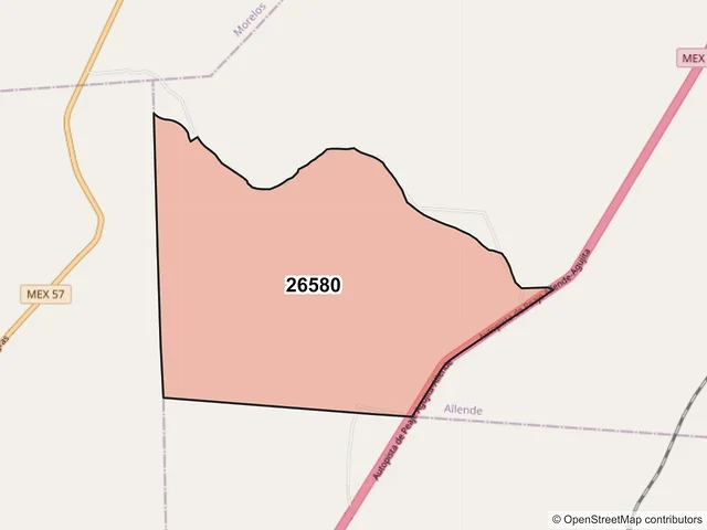 Mapa del código postal 26580, Allende, Coahuila de Zaragoza