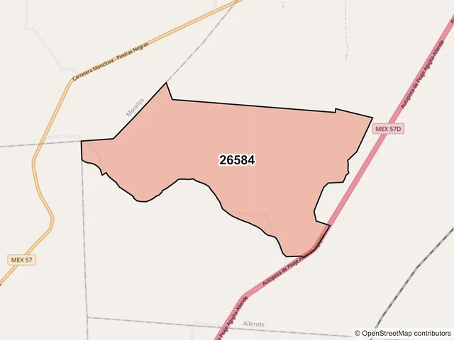 Mapa del código postal 26584, Allende, Coahuila de Zaragoza