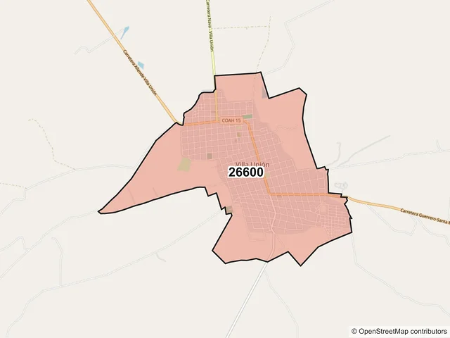 Mapa del código postal 26600, Villa Unión, Coahuila de Zaragoza