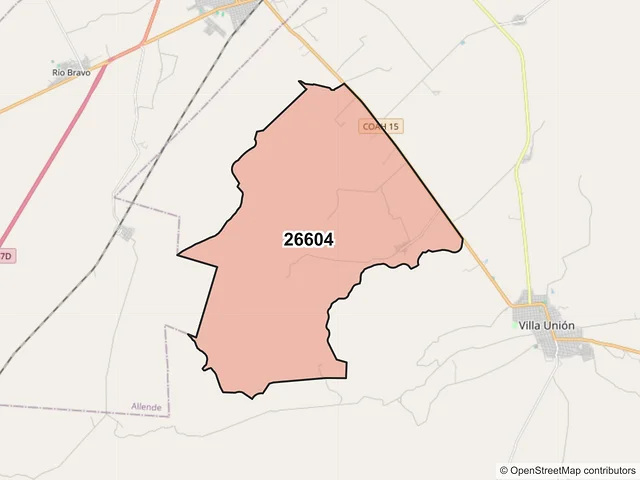 Mapa del código postal 26604, Villa Unión, Coahuila de Zaragoza