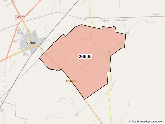 Mapa del código postal 26605, Villa Unión, Coahuila de Zaragoza