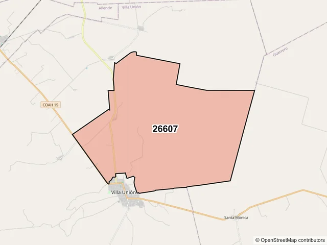 Mapa del código postal 26607, Villa Unión, Coahuila de Zaragoza