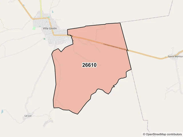 Mapa del código postal 26610, Villa Unión, Coahuila de Zaragoza